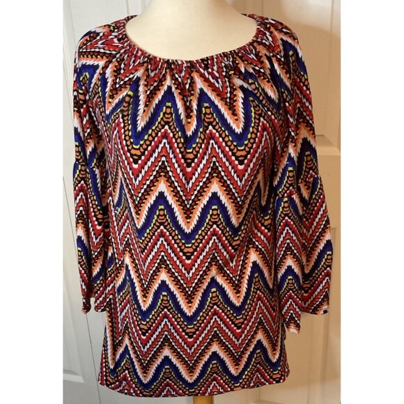 Win Win Bell Sleeve Colorful Multicolor Tunic Top Orange Red Blue Small Medium - Picture 1 of 6